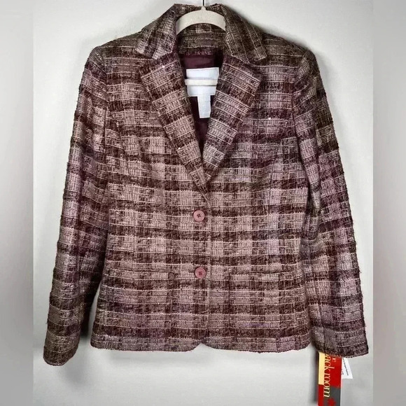 Votre Nom Wool Blend Plaid Tweed Blazer Plum Pink Sparkle Women’s Size 6 - Picture 5 of 15